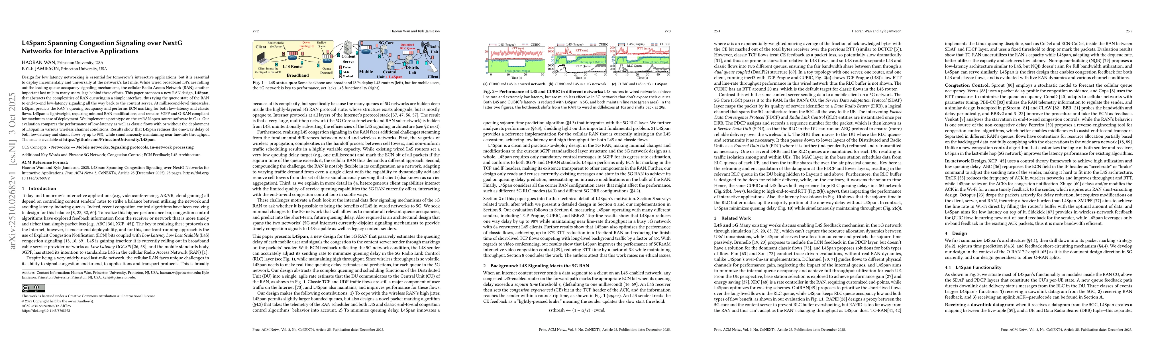 Thumbnail for L4Span: Spanning Congestion Signaling over NextG Networks for
  Interactive Applications