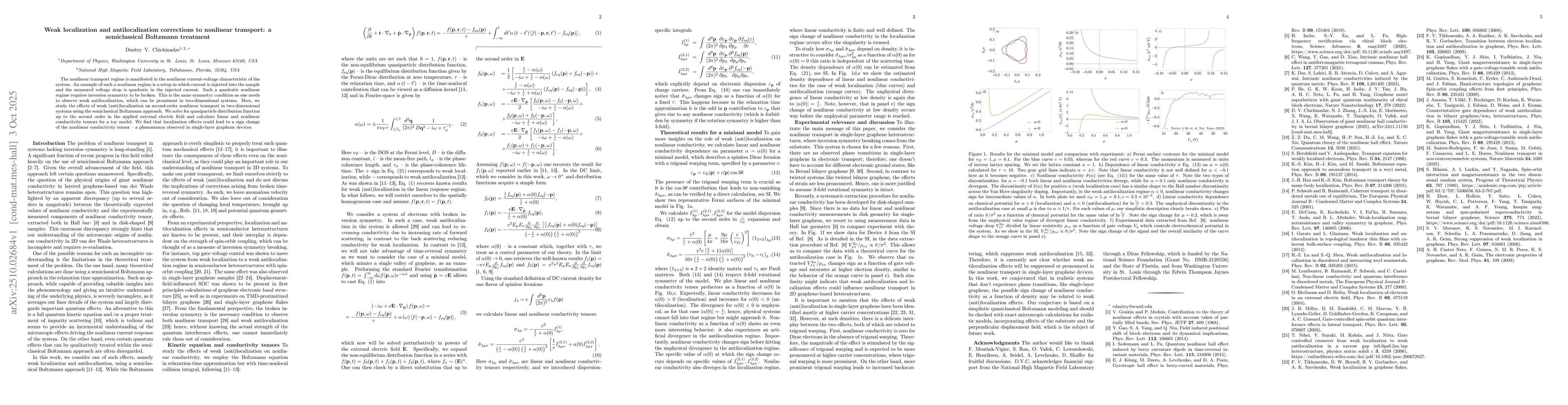 Thumbnail for Weak localization and antilocalization corrections to nonlinear
  transport: a semiclassical Boltzmann treatment
