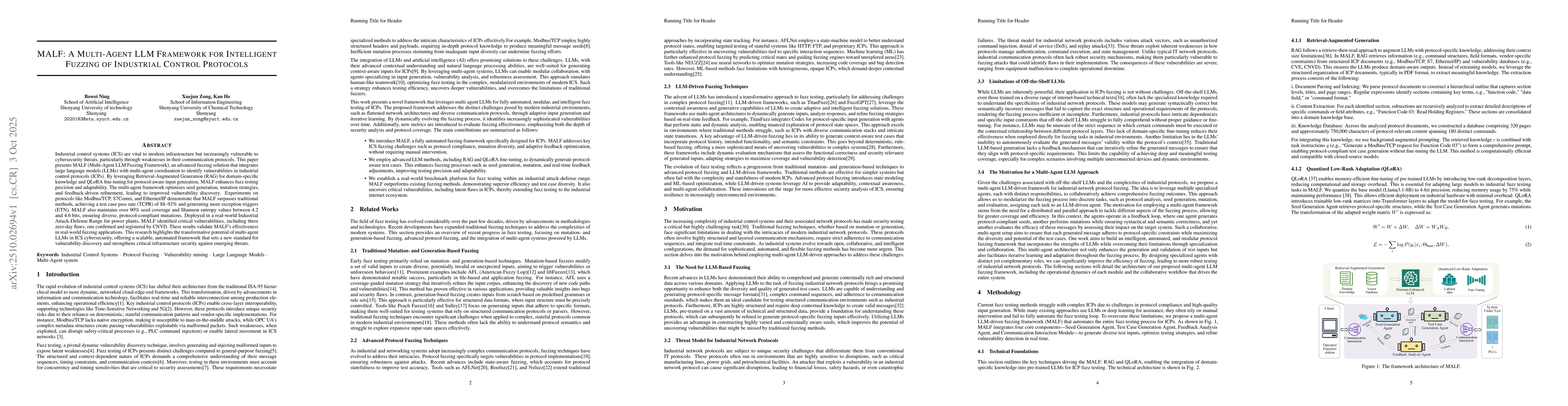 Thumbnail for MALF: A Multi-Agent LLM Framework for Intelligent Fuzzing of Industrial
  Control Protocols