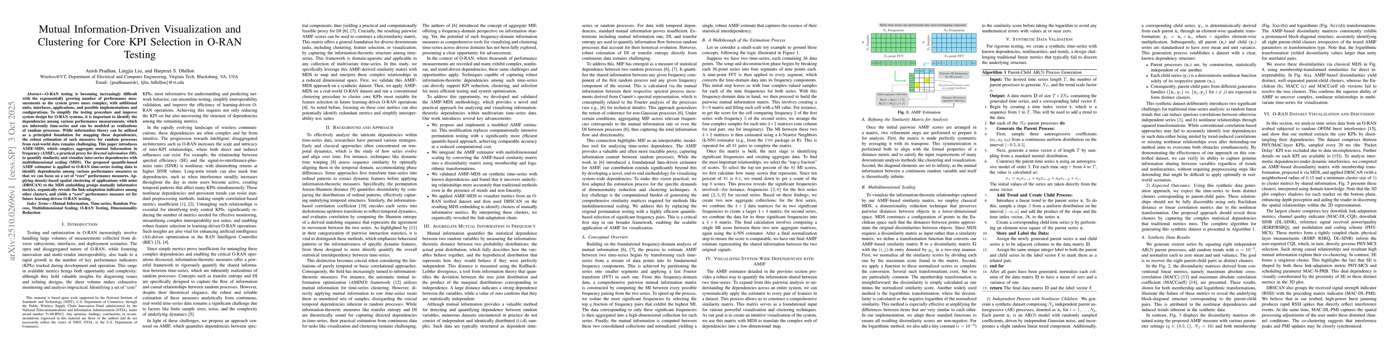 Thumbnail for Mutual Information-Driven Visualization and Clustering for Core KPI
  Selection in O-RAN Testing