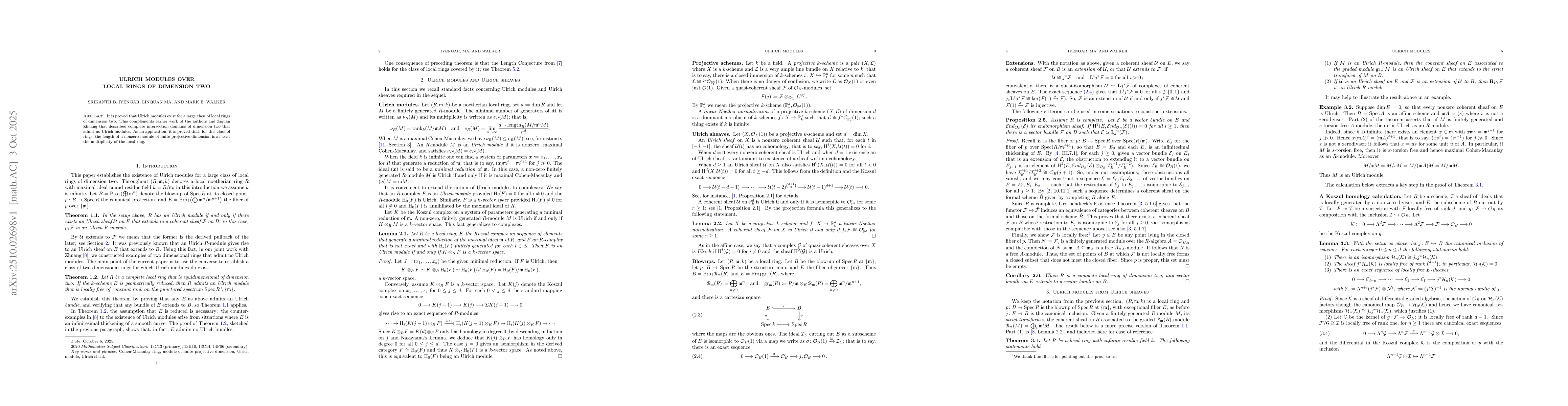 Thumbnail for Ulrich modules over local rings of dimension two