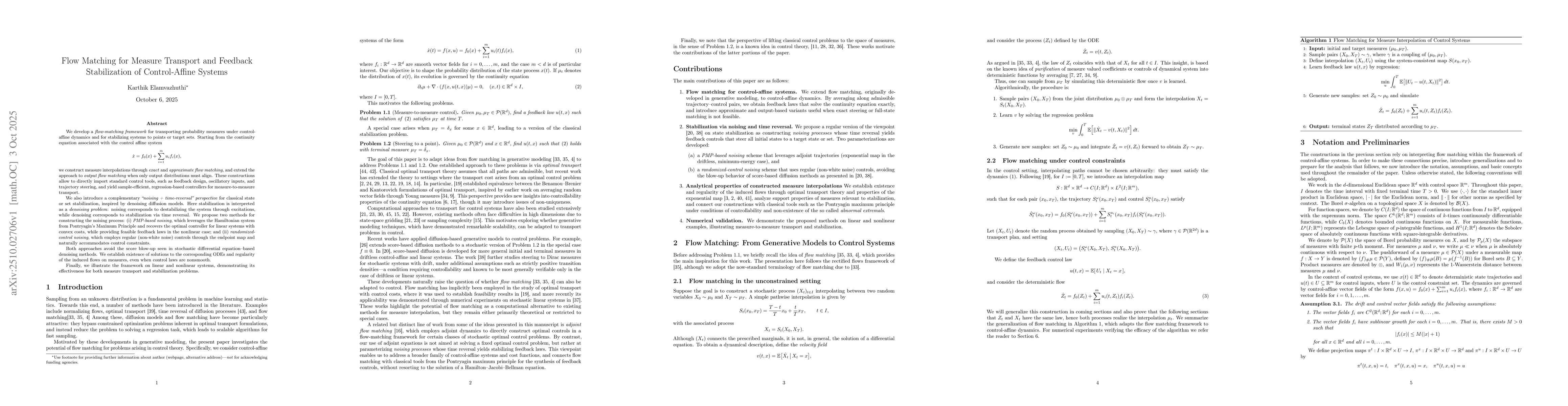 Thumbnail for Flow Matching for Measure Transport and Feedback Stabilization of
  Control-Affine Systems