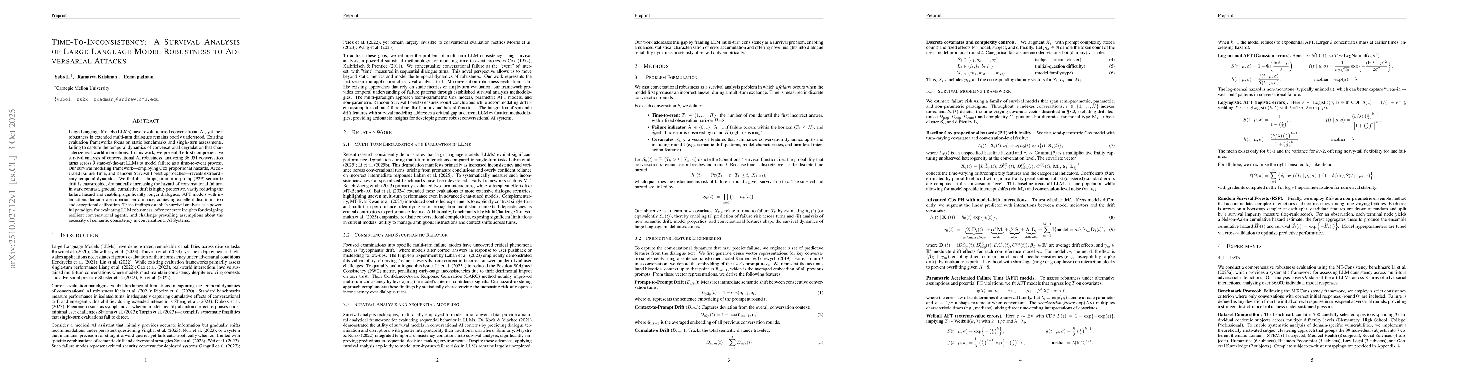 Thumbnail for Time-To-Inconsistency: A Survival Analysis of Large Language Model
  Robustness to Adversarial Attacks