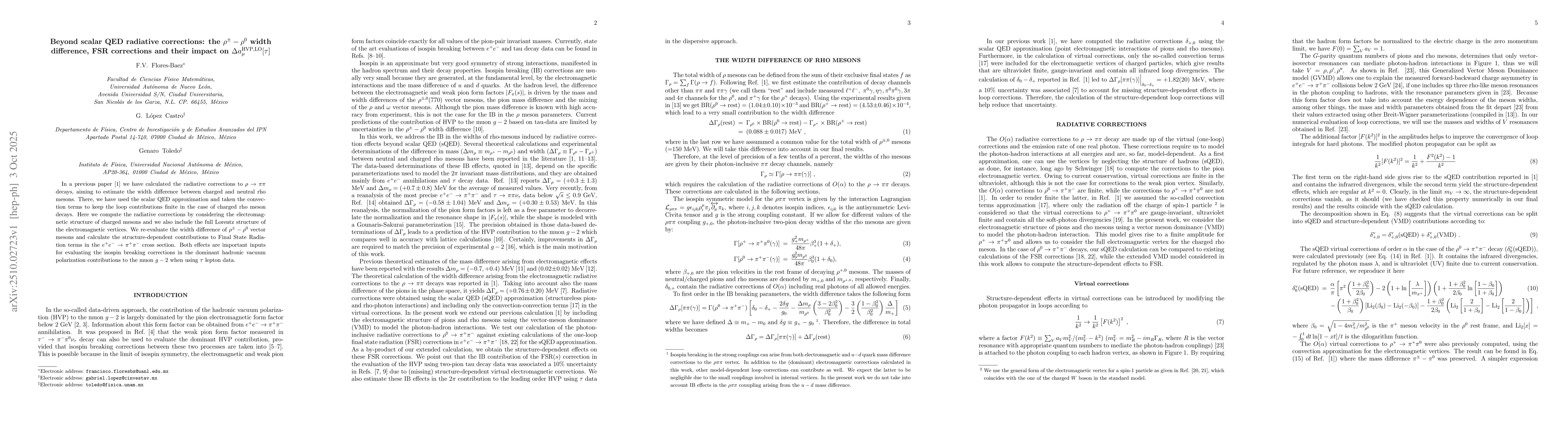Thumbnail for Beyond scalar QED radiative corrections: the $ρ^{\pm}-ρ^0$ width
  difference, FSR corrections and their impact on $Δa_μ^{\rm HVP,
  LO}[τ]$