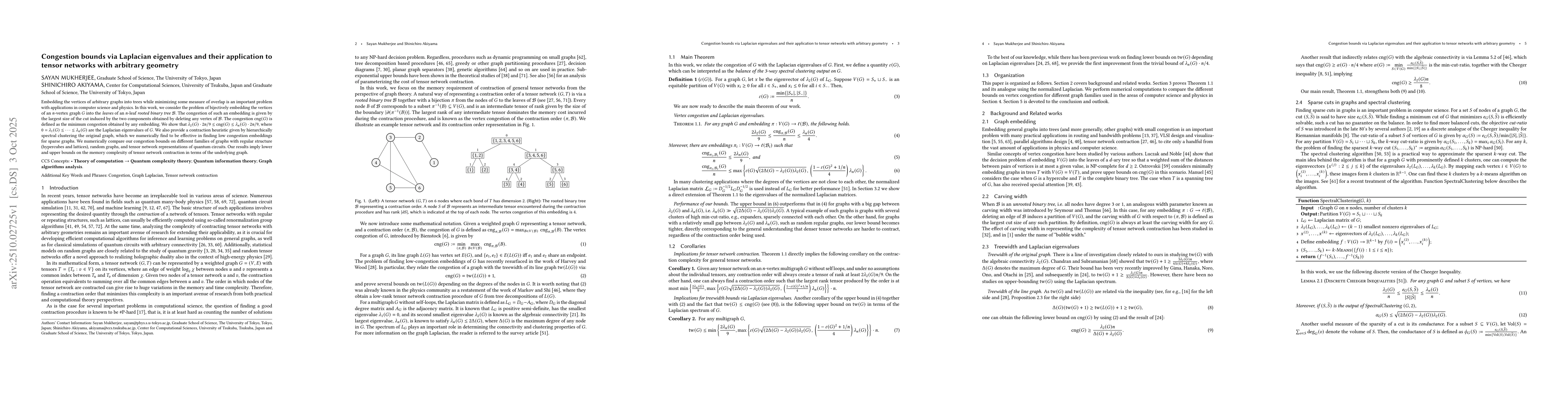 Thumbnail for Congestion bounds via Laplacian eigenvalues and their application to
  tensor networks with arbitrary geometry