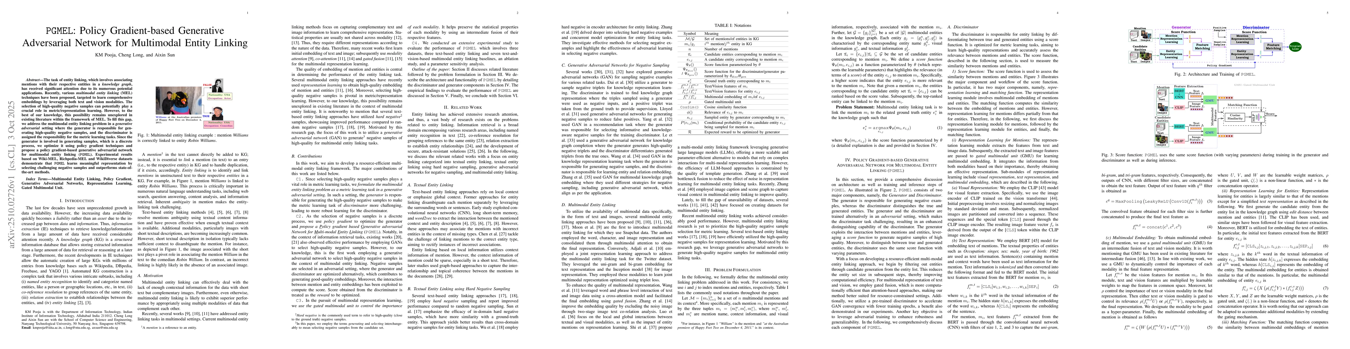 Thumbnail for PGMEL: Policy Gradient-based Generative Adversarial Network for
  Multimodal Entity Linking
