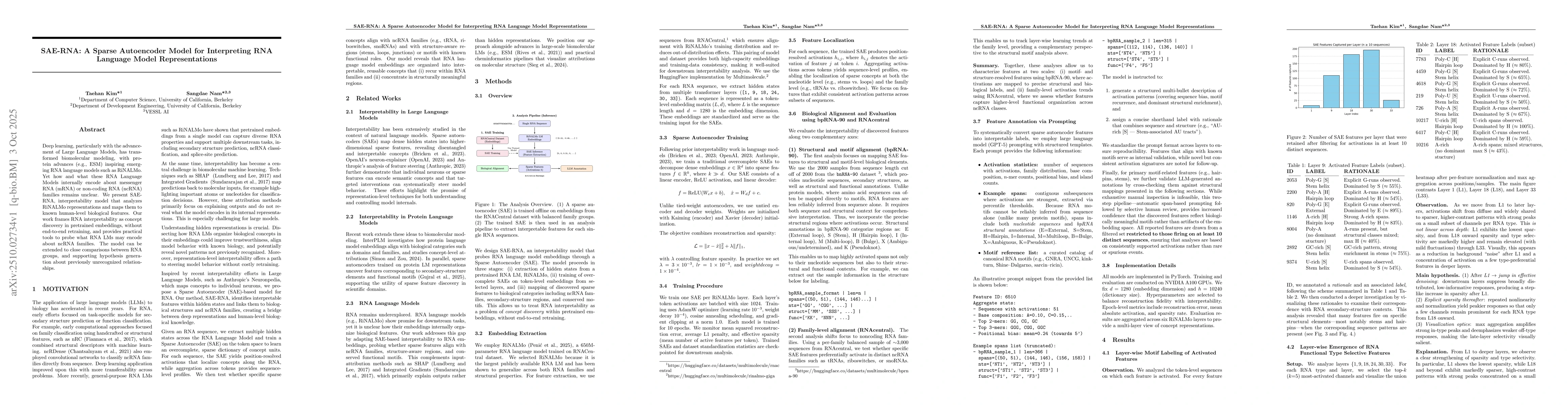 Thumbnail for SAE-RNA: A Sparse Autoencoder Model for Interpreting RNA Language Model
  Representations