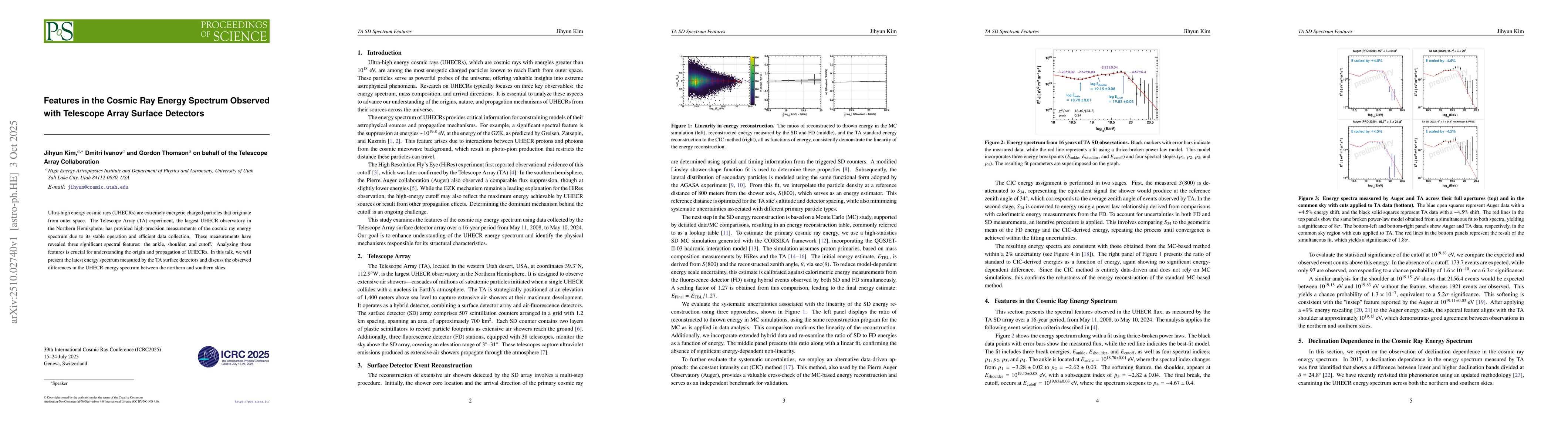 Thumbnail for Features in the Cosmic Ray Energy Spectrum Observed with Telescope Array
  Surface Detectors