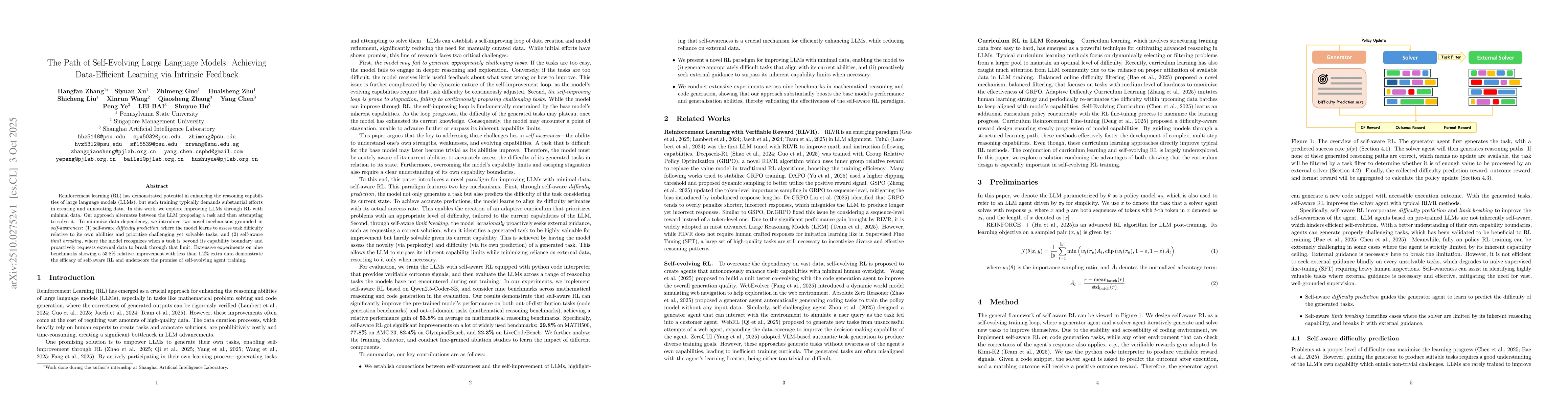 Thumbnail for The Path of Self-Evolving Large Language Models: Achieving
  Data-Efficient Learning via Intrinsic Feedback