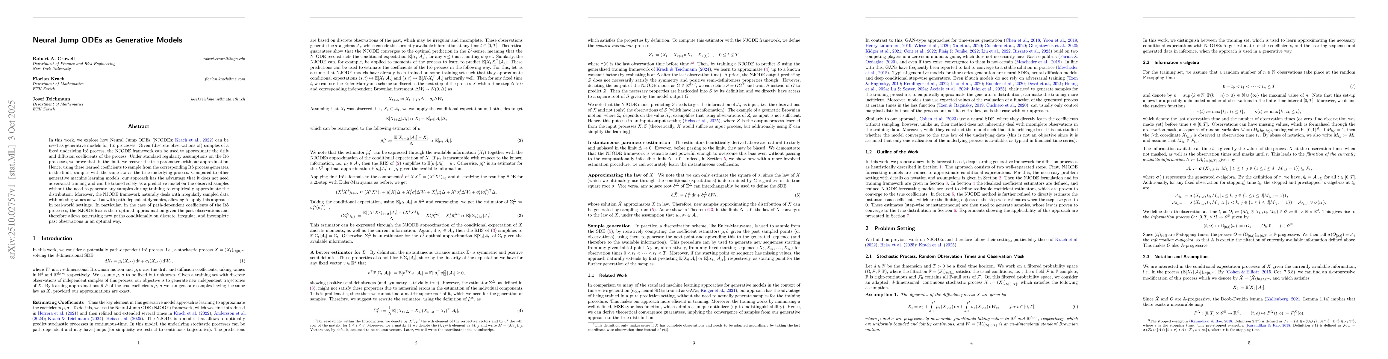 Thumbnail for Neural Jump ODEs as Generative Models