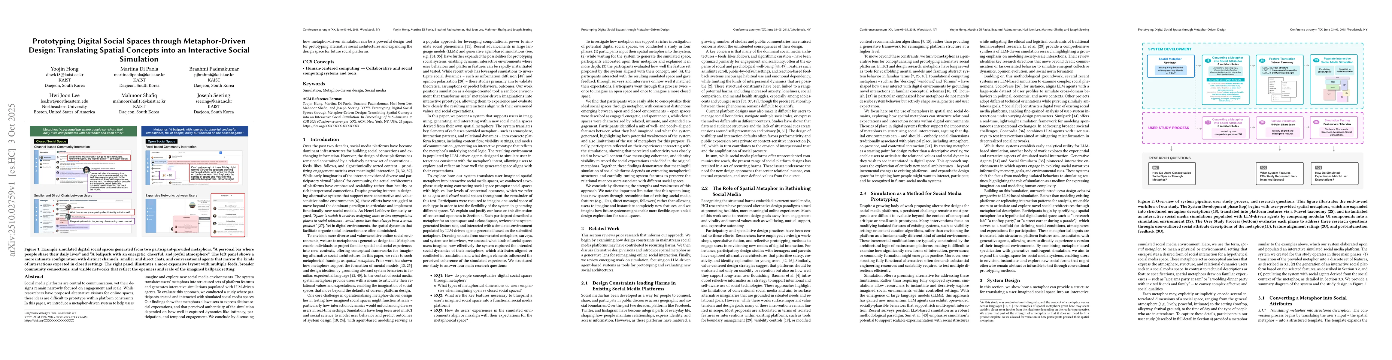 Thumbnail for Prototyping Digital Social Spaces through Metaphor-Driven Design:
  Translating Spatial Concepts into an Interactive Social Simulation