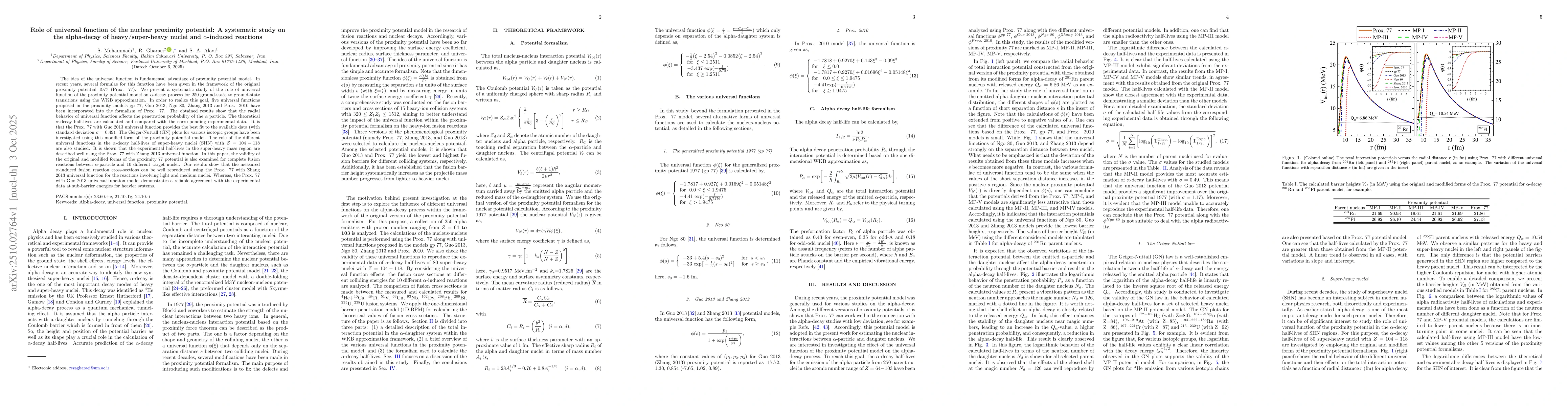 Thumbnail for Role of universal function of the nuclear proximity potential: A
  systematic study on the alpha-decay of heavy/super-heavy nuclei and
  α-induced reactions