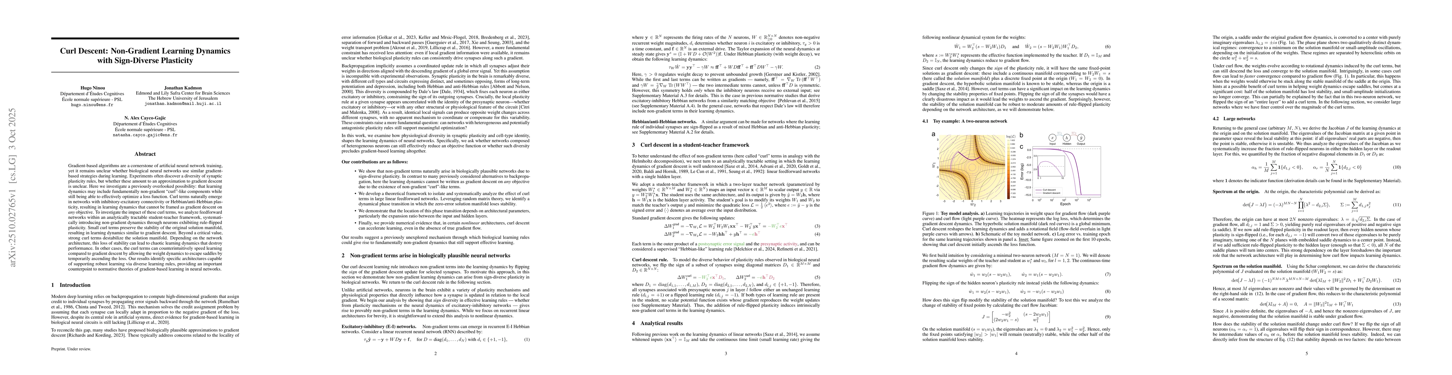 Thumbnail for Curl Descent: Non-Gradient Learning Dynamics with Sign-Diverse
  Plasticity