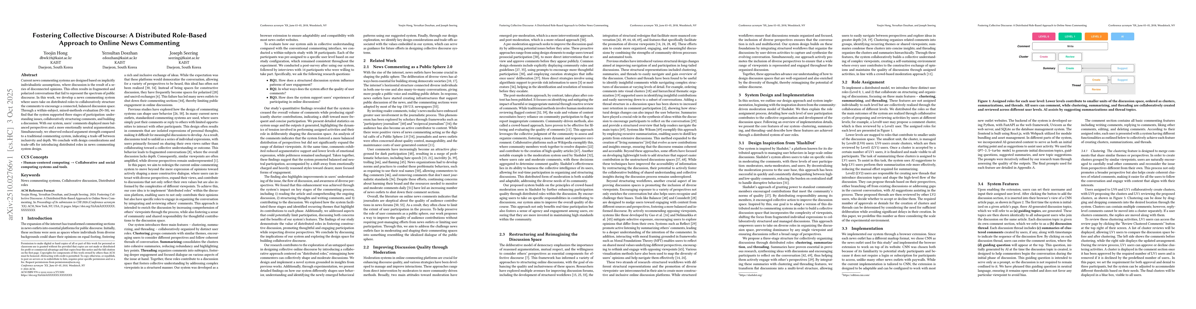 Thumbnail for Fostering Collective Discourse: A Distributed Role-Based Approach to
  Online News Commenting
