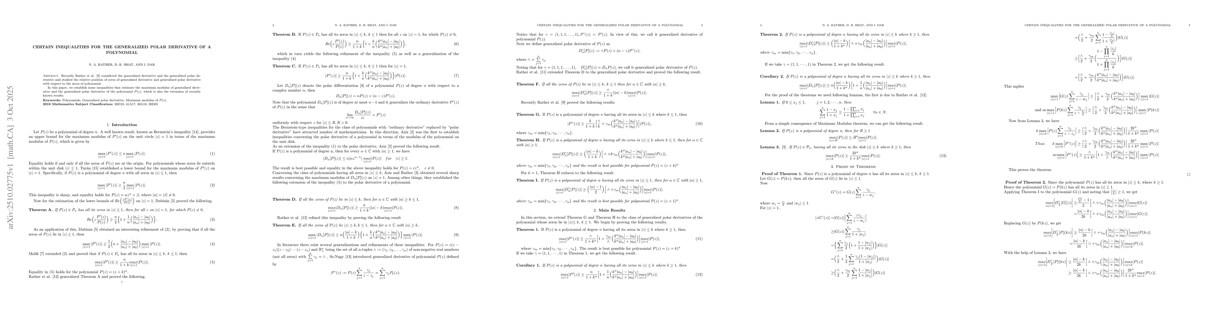 Thumbnail for Certain Inequalities for the generalized polar derivative of a
  polynomial