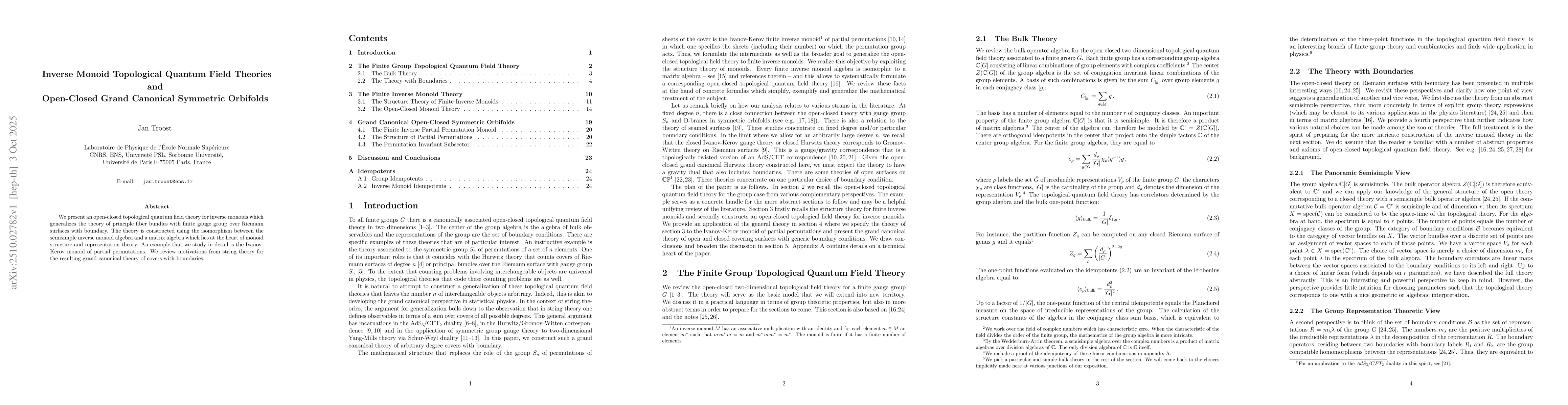 Thumbnail for Inverse Monoid Topological Quantum Field Theories and Open-Closed Grand
  Canonical Symmetric Orbifolds