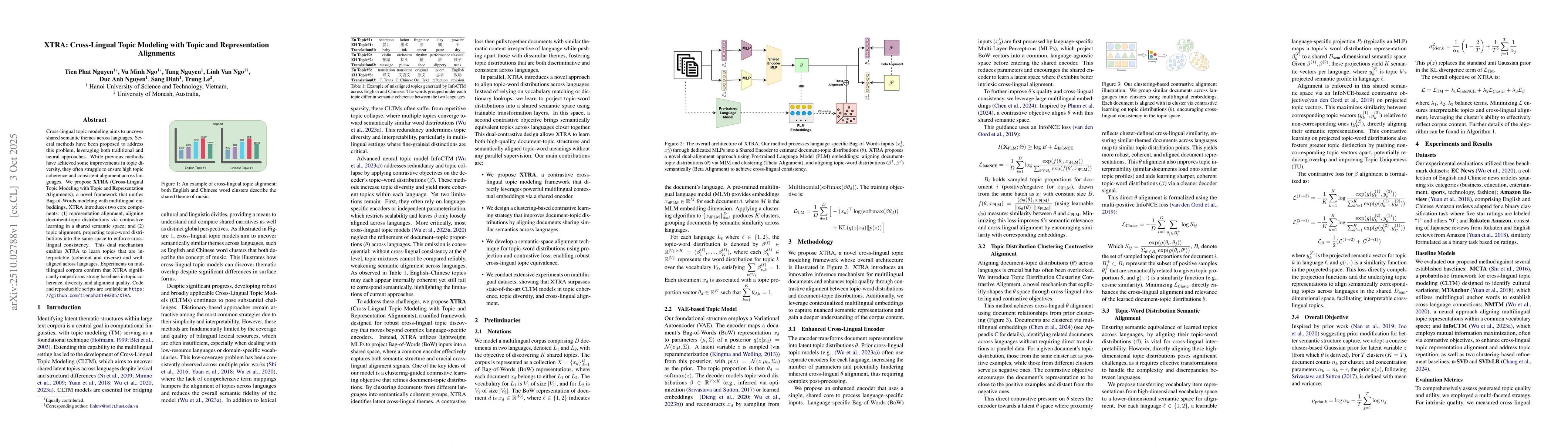 Thumbnail for XTRA: Cross-Lingual Topic Modeling with Topic and Representation
  Alignments