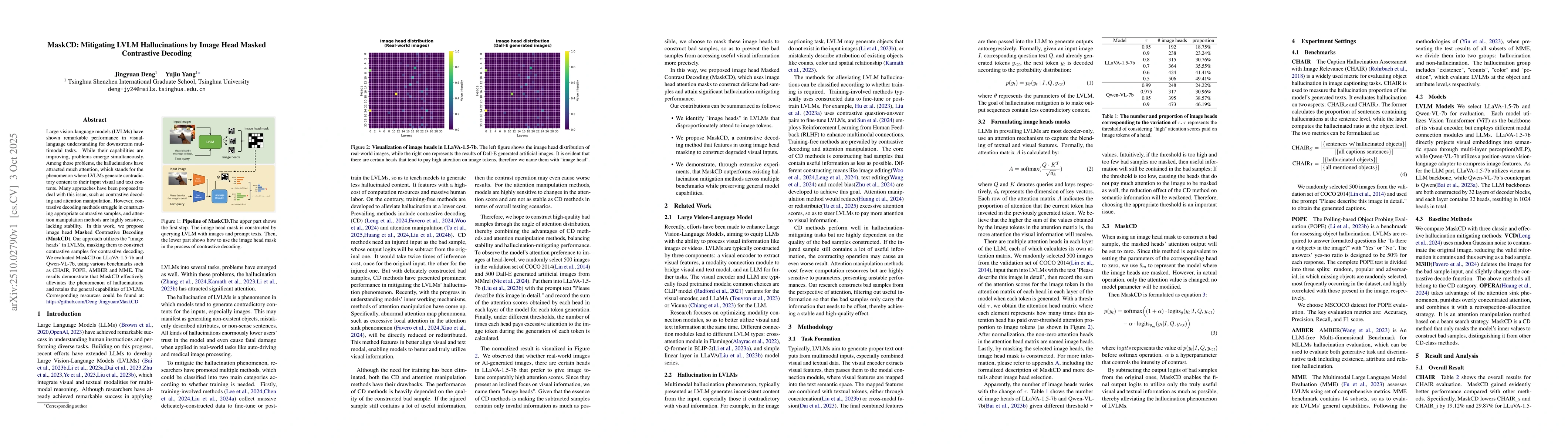 Thumbnail for MaskCD: Mitigating LVLM Hallucinations by Image Head Masked Contrastive
  Decoding