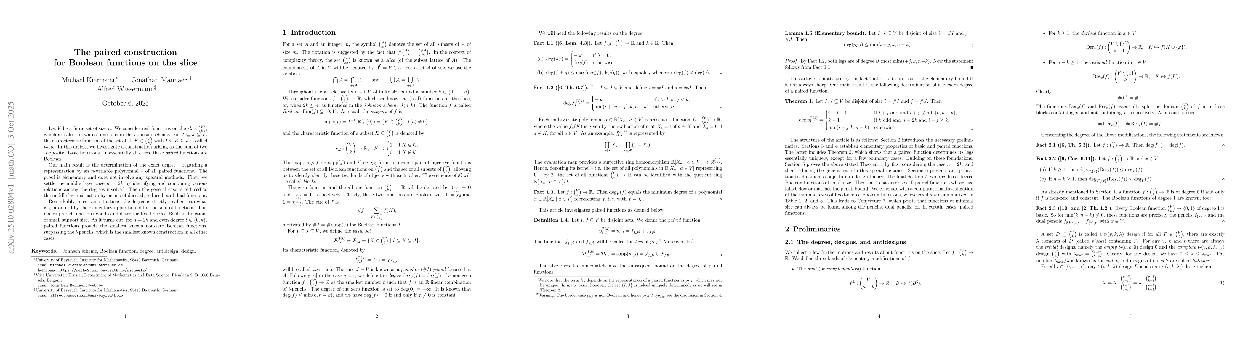 Thumbnail for The paired construction for Boolean functions on the slice