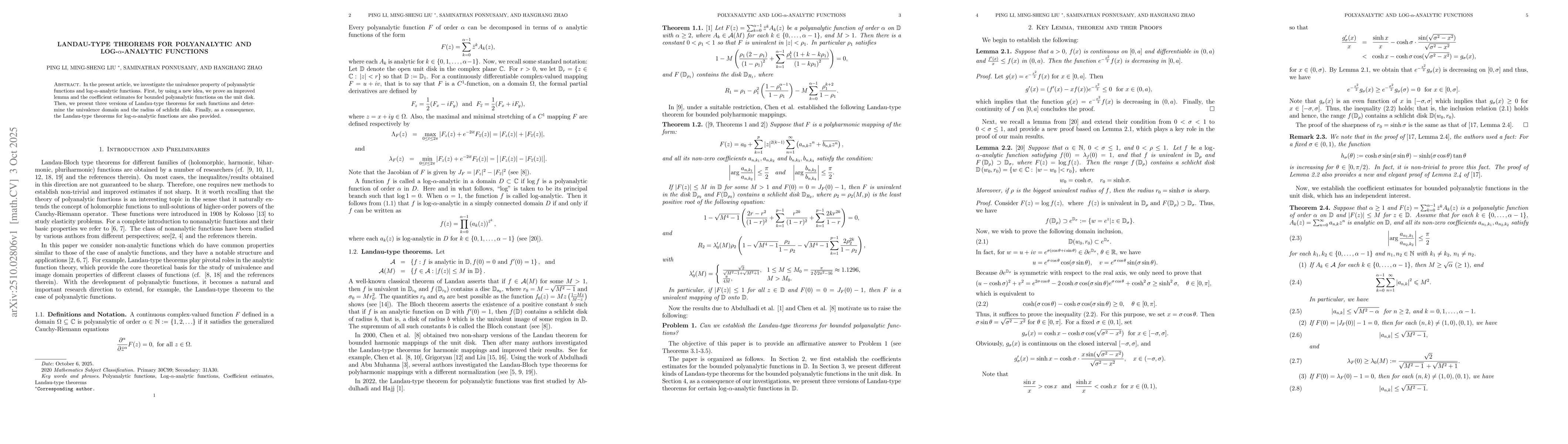 Thumbnail for Landau-type Theorems for Polyanalytic and Log-$α$-analytic
  functions