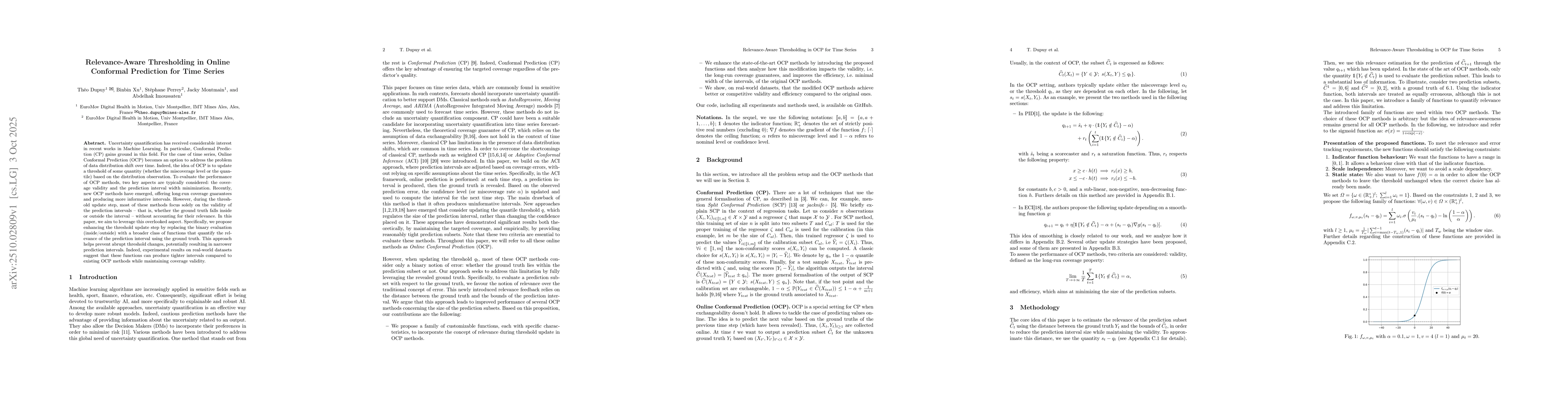 Thumbnail for Relevance-Aware Thresholding in Online Conformal Prediction for Time
  Series