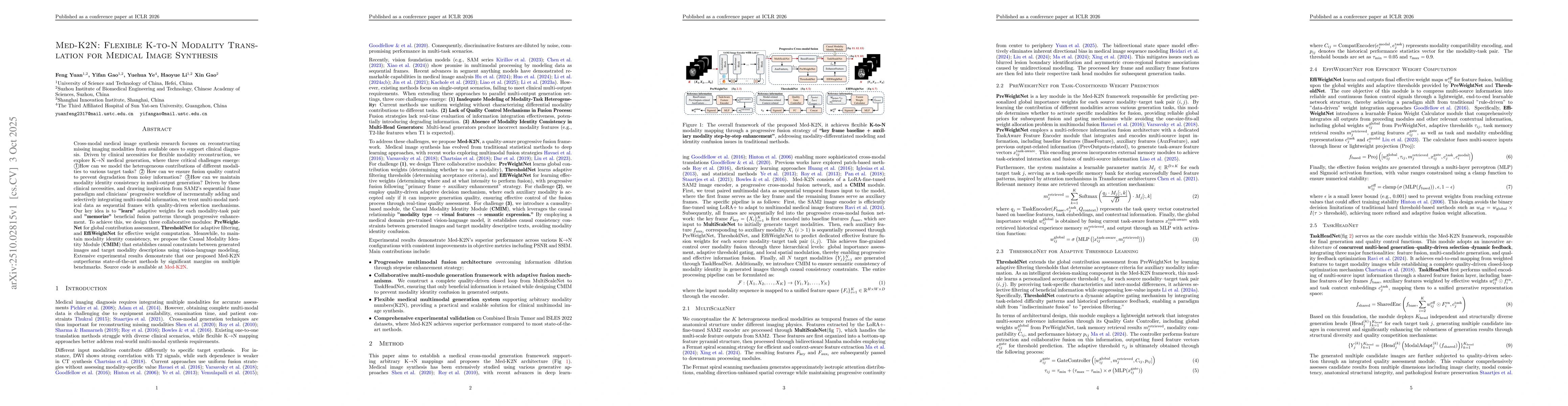 Thumbnail for Med-K2N: Flexible K-to-N Modality Translation for Medical Image
  Synthesis