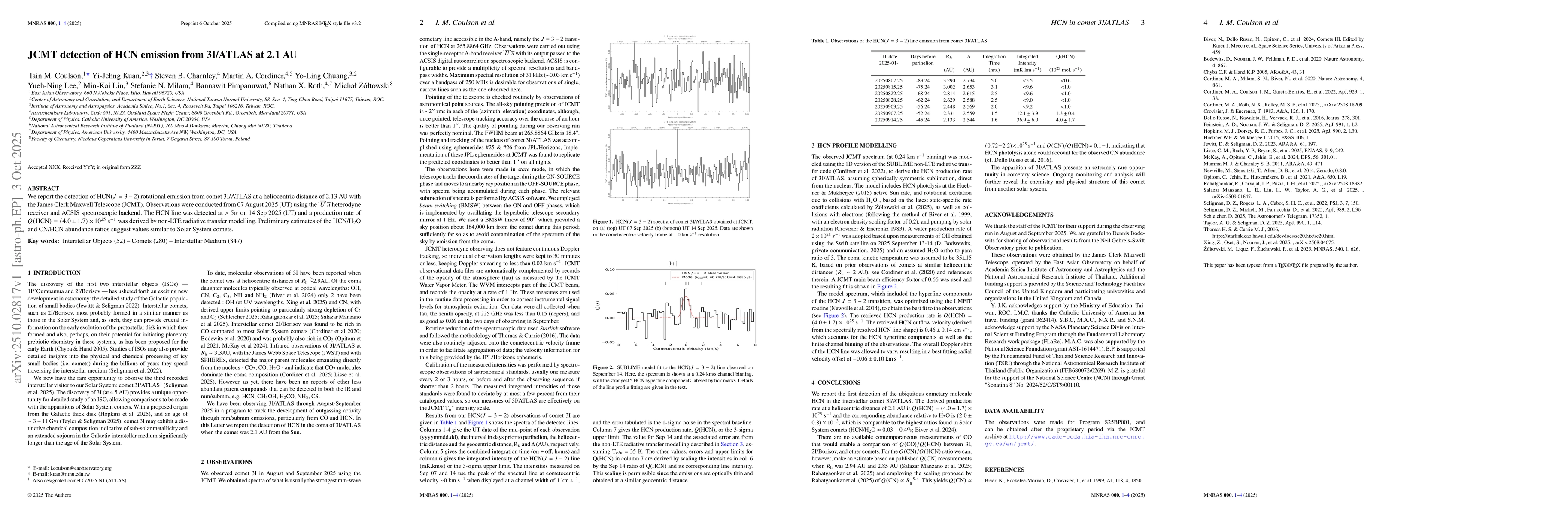 Thumbnail for JCMT detection of HCN emission from 3I/ATLAS at 2.1 AU