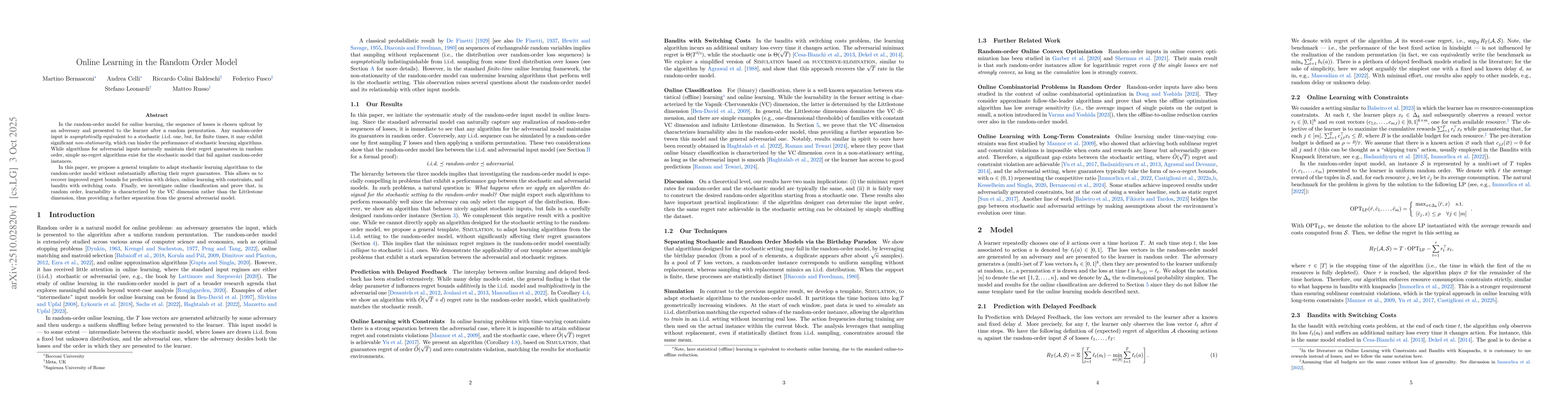 Thumbnail for Online Learning in the Random Order Model