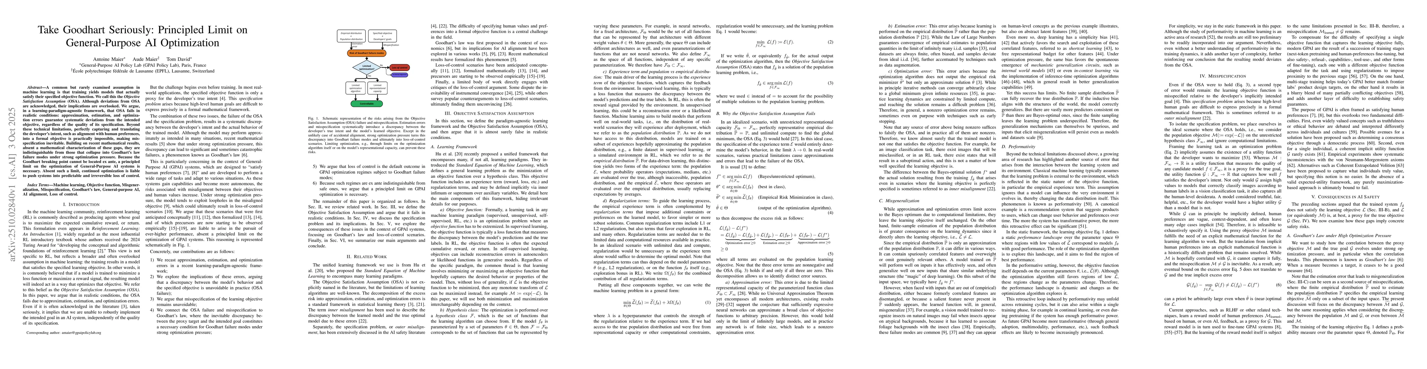 Thumbnail for Take Goodhart Seriously: Principled Limit on General-Purpose AI
  Optimization