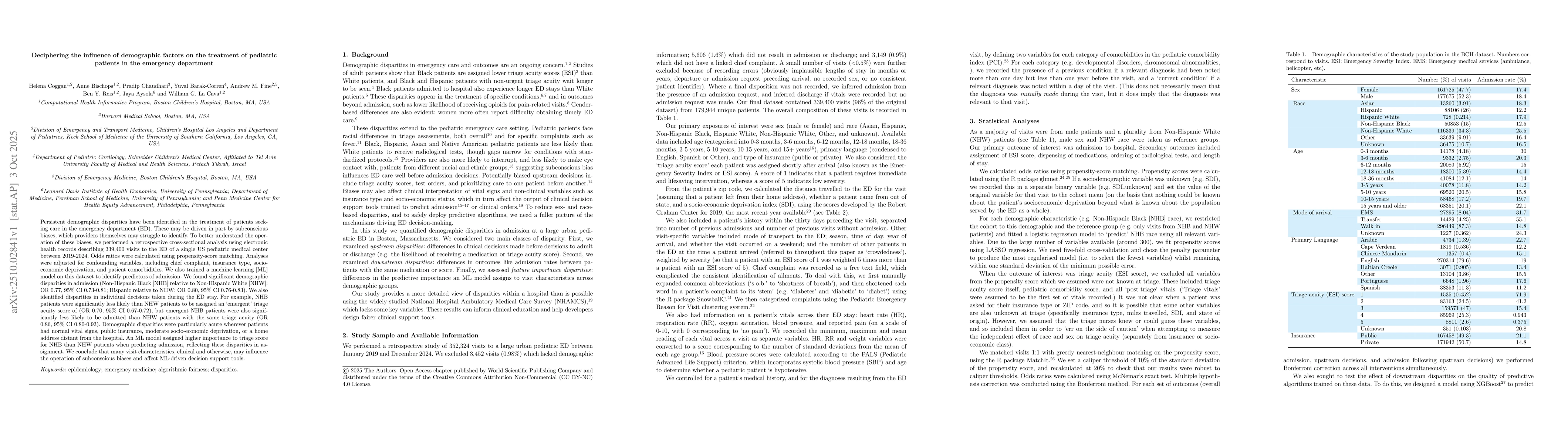 Thumbnail for Deciphering the influence of demographic factors on the treatment of
  pediatric patients in the emergency department