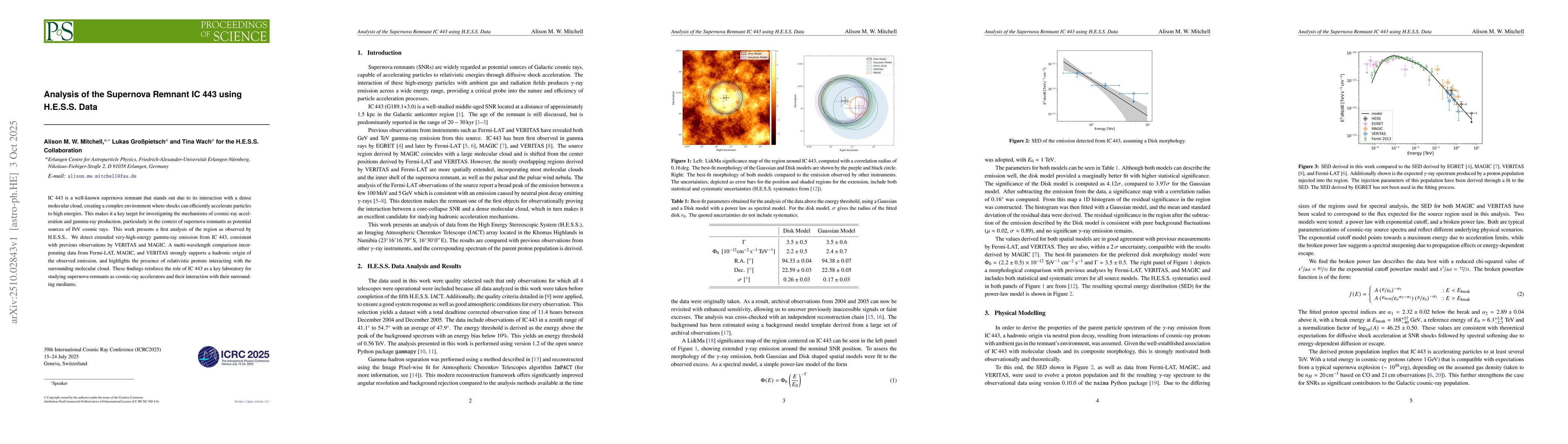 Thumbnail for Analysis of the Supernova Remnant IC 443 using H.E.S.S. Data
