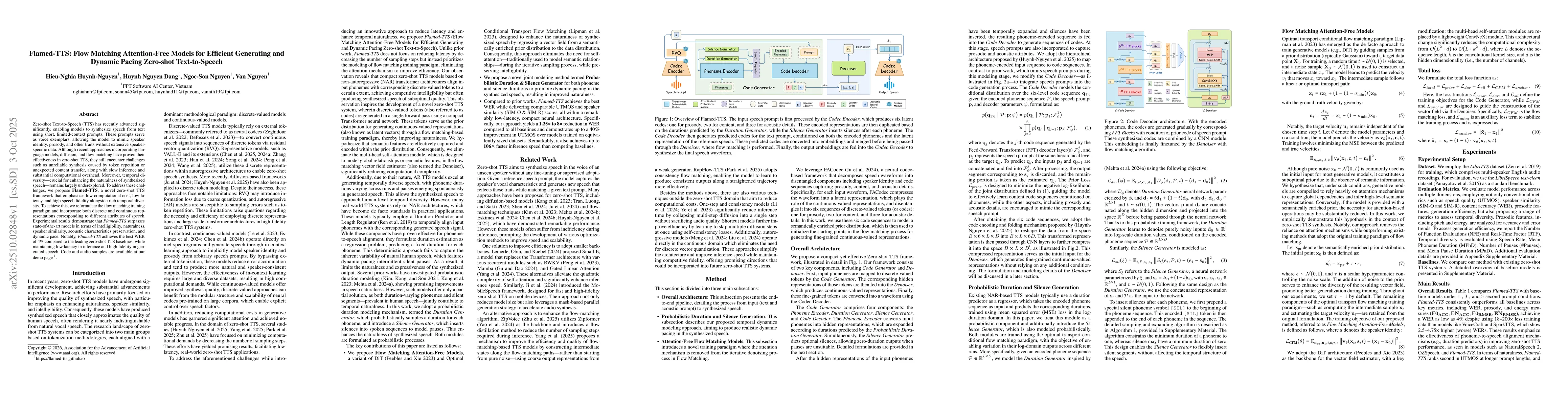 Thumbnail for Flamed-TTS: Flow Matching Attention-Free Models for Efficient Generating
  and Dynamic Pacing Zero-shot Text-to-Speech