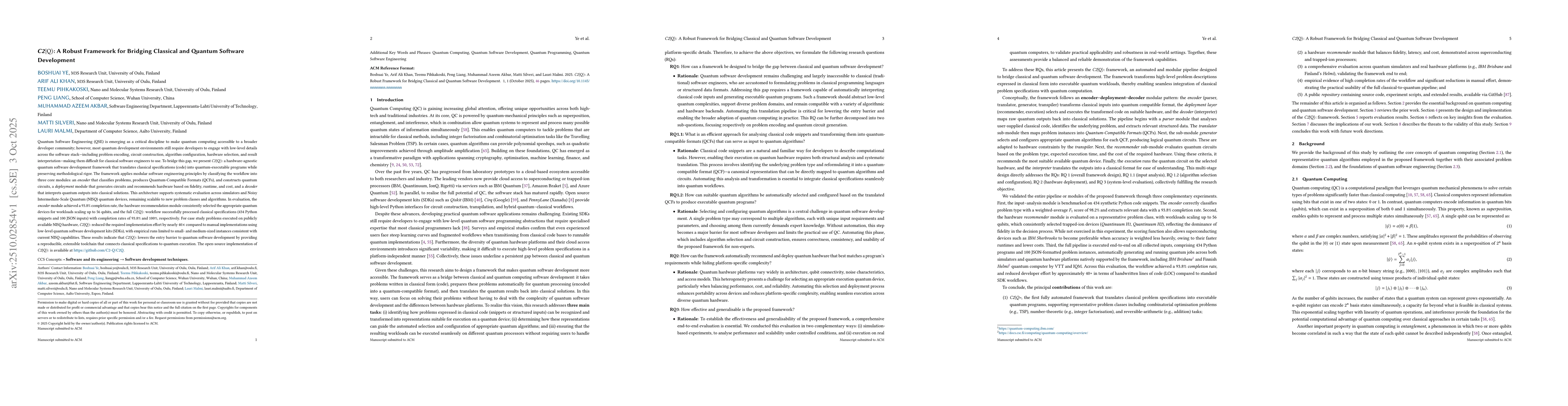 Thumbnail for C2|Q>: A Robust Framework for Bridging Classical and Quantum Software
  Development