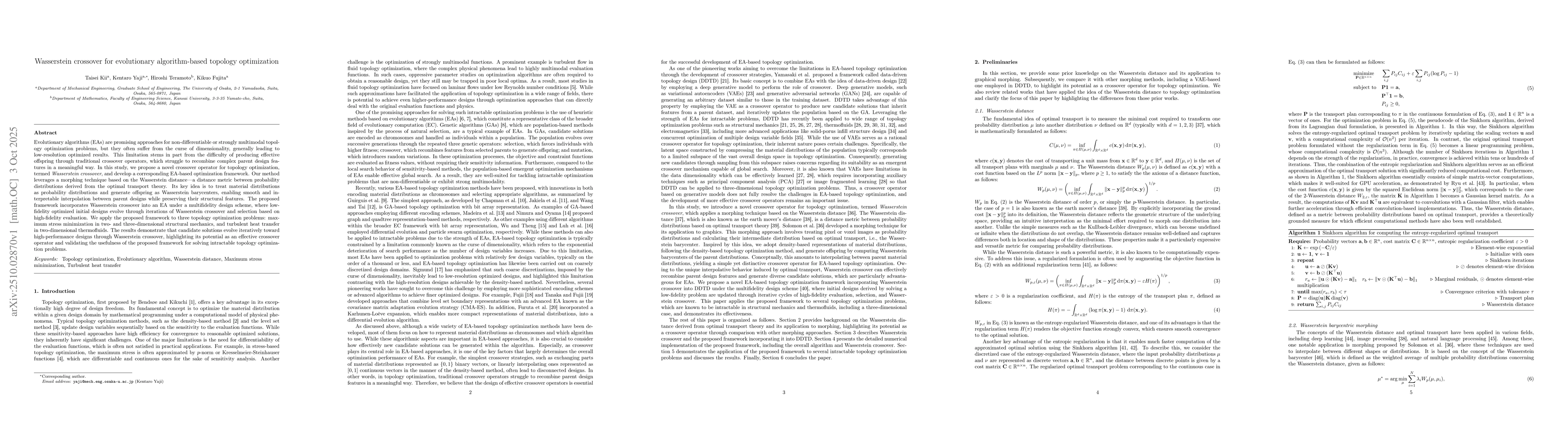 Thumbnail for Wasserstein crossover for evolutionary algorithm-based topology
  optimization