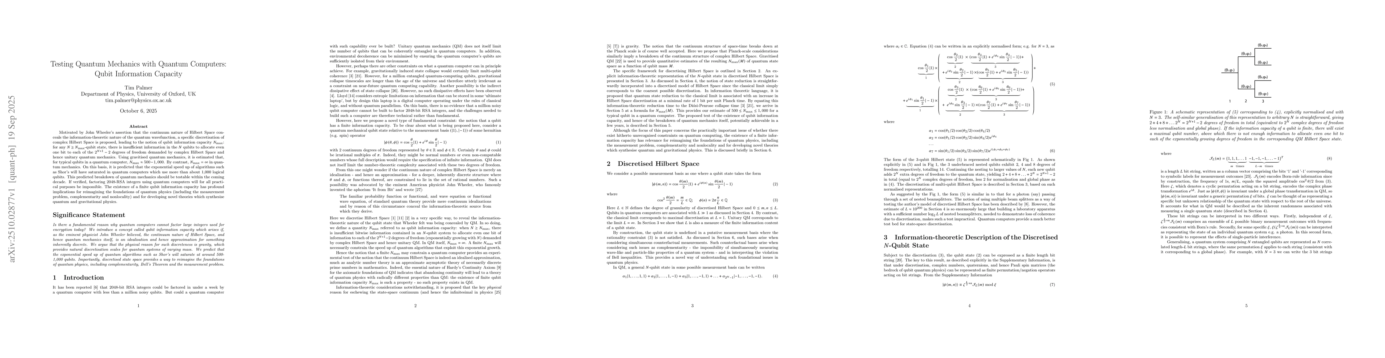 Thumbnail for Testing Quantum Mechanics with Quantum Computers: Qubit Information
  Capacity