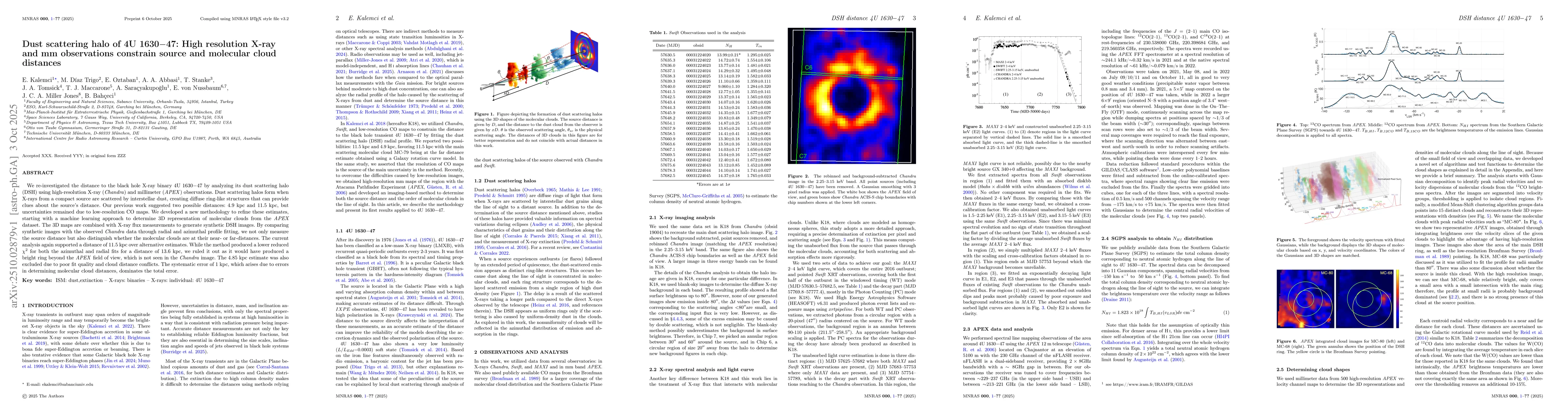 Thumbnail for Dust scattering halo of 4U 1630-47: High resolution X-ray and mm
  observations constrain source and molecular cloud distances