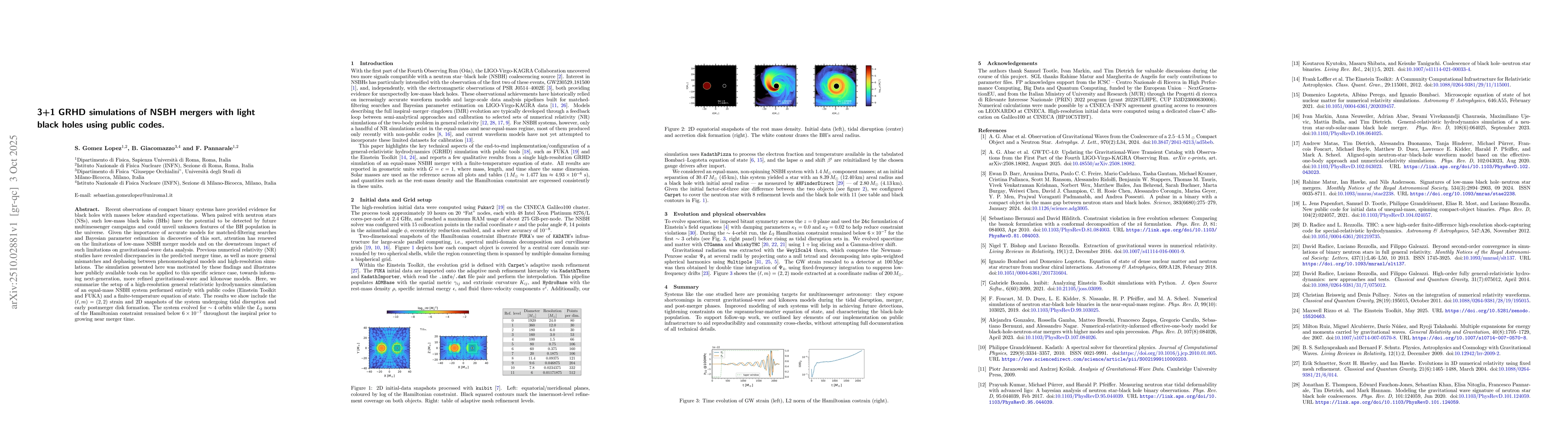 Thumbnail for 3+1 GRHD simulations of NSBH mergers with light black holes using public
  codes