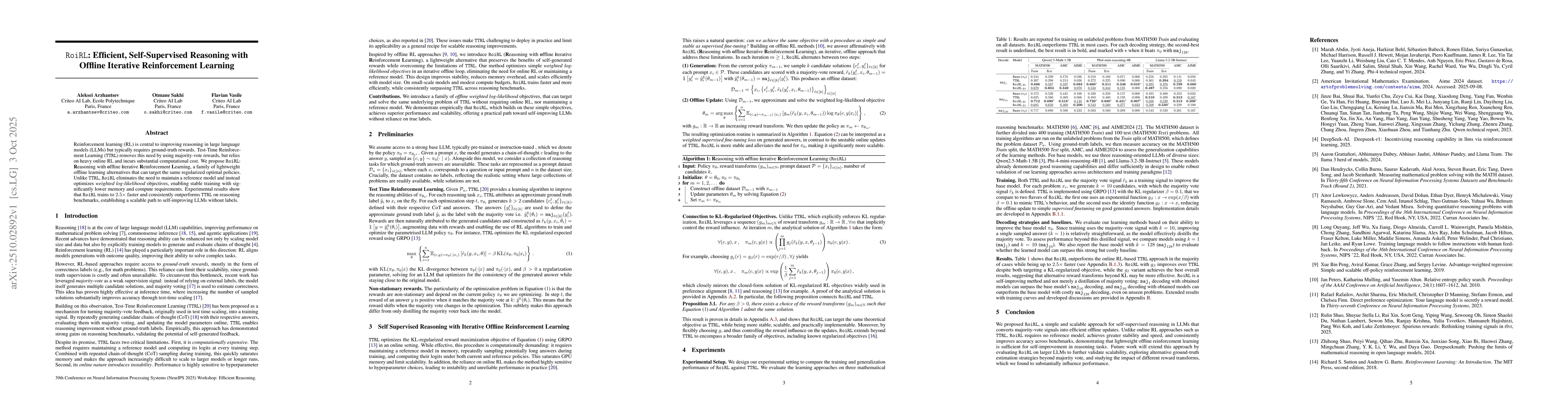 Thumbnail for RoiRL: Efficient, Self-Supervised Reasoning with Offline Iterative
  Reinforcement Learning