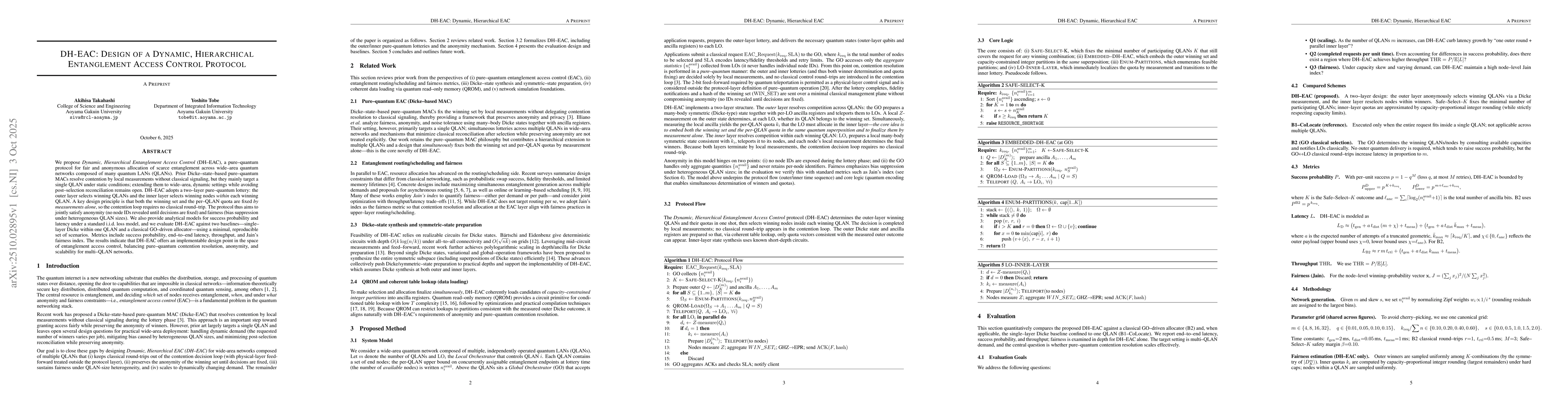 Thumbnail for DH-EAC: Design of a Dynamic, Hierarchical Entanglement Access Control
  Protocol