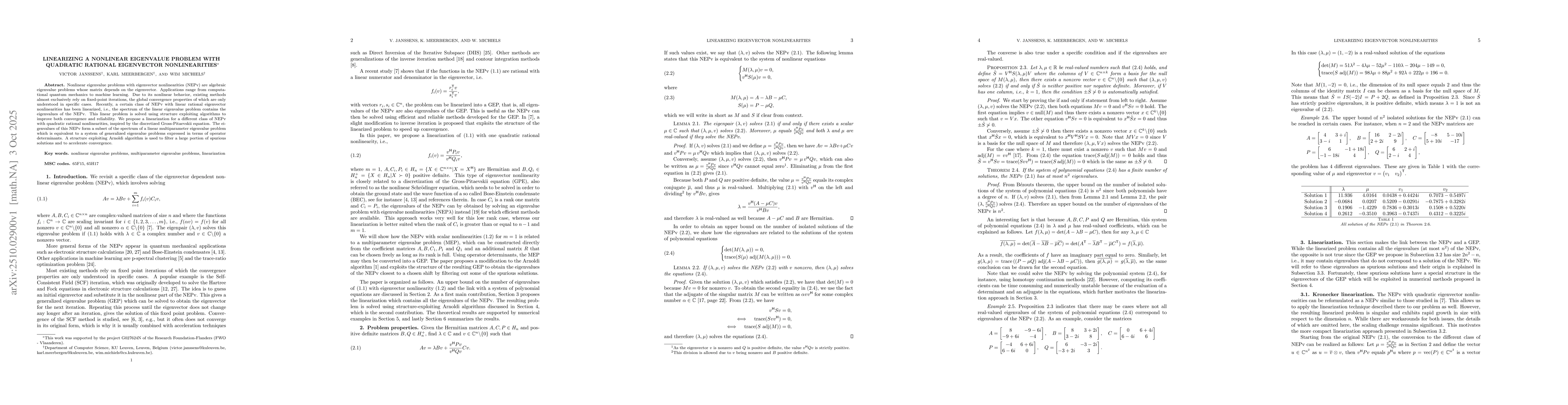 Thumbnail for Linearizing a nonlinear eigenvalue problem with quadratic rational
  eigenvector nonlinearities