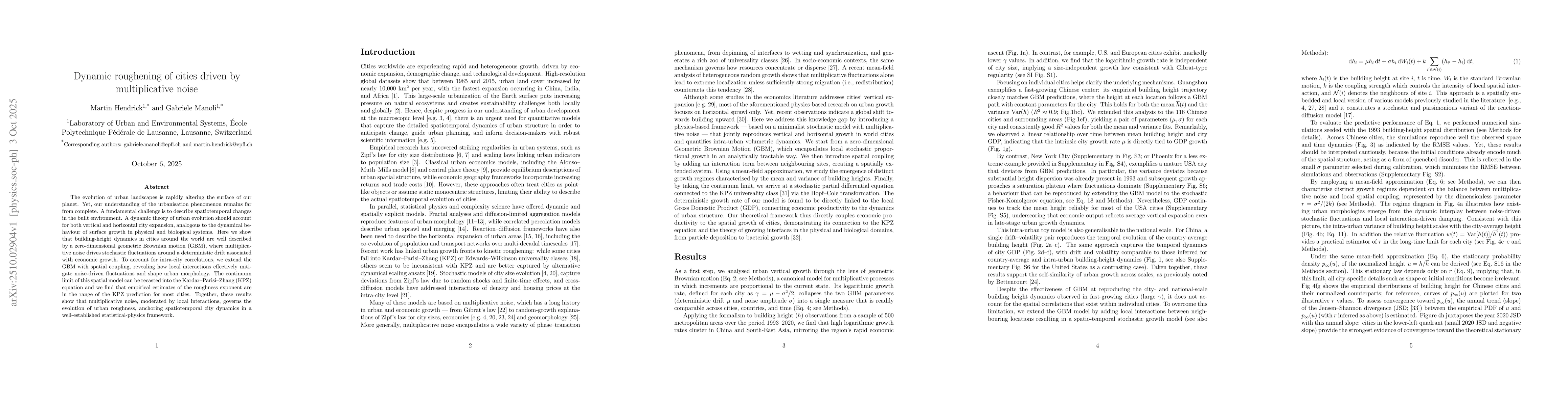 Thumbnail for Dynamic roughening of cities driven by multiplicative noise