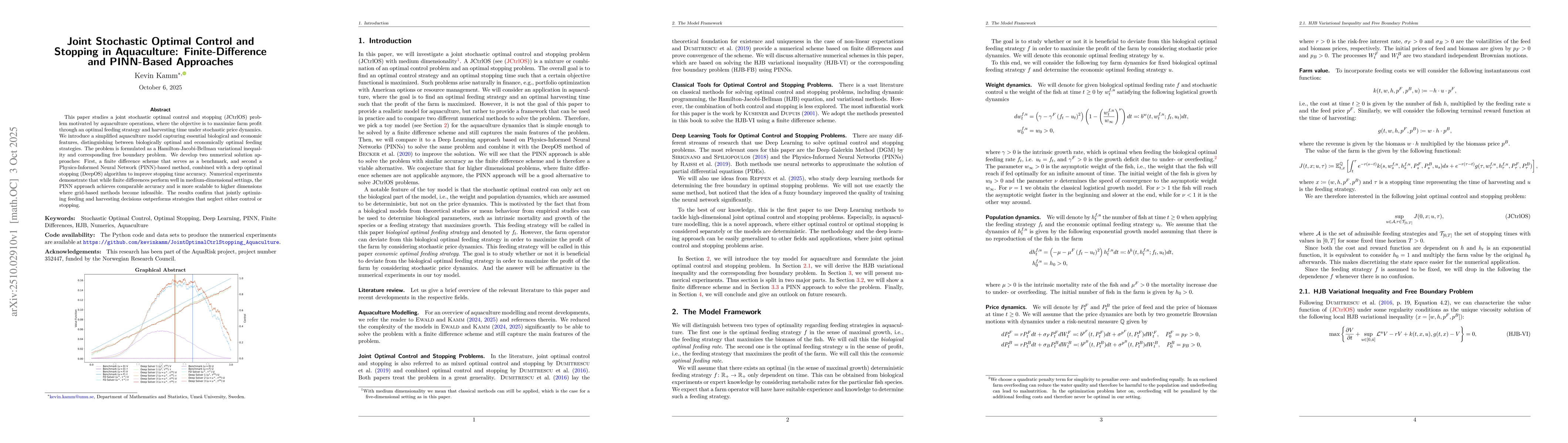 Thumbnail for Joint Stochastic Optimal Control and Stopping in Aquaculture:
  Finite-Difference and PINN-Based Approaches