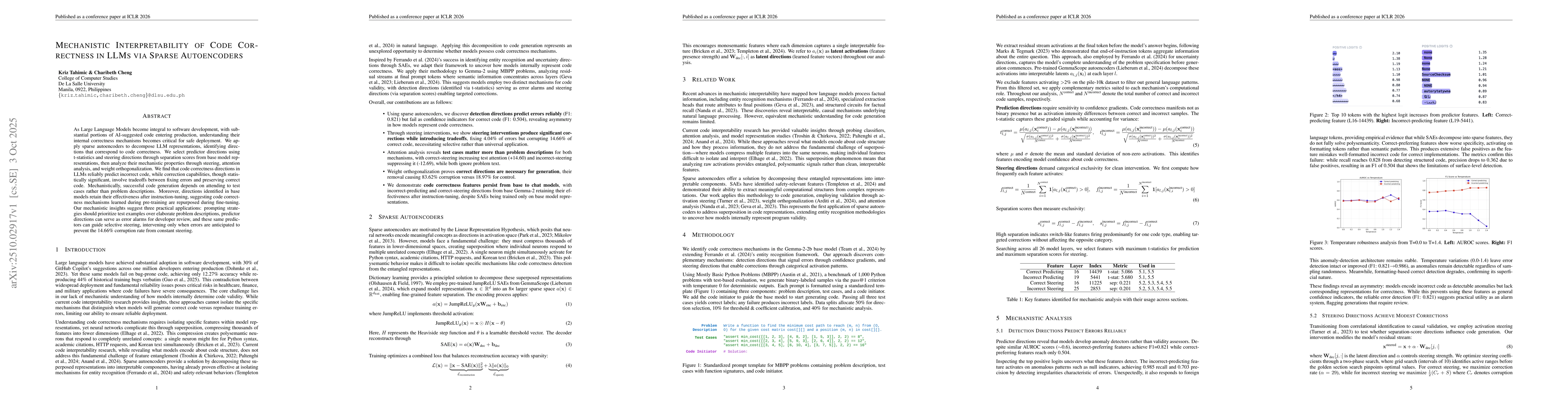 Thumbnail for Mechanistic Interpretability of Code Correctness in LLMs via Sparse
  Autoencoders