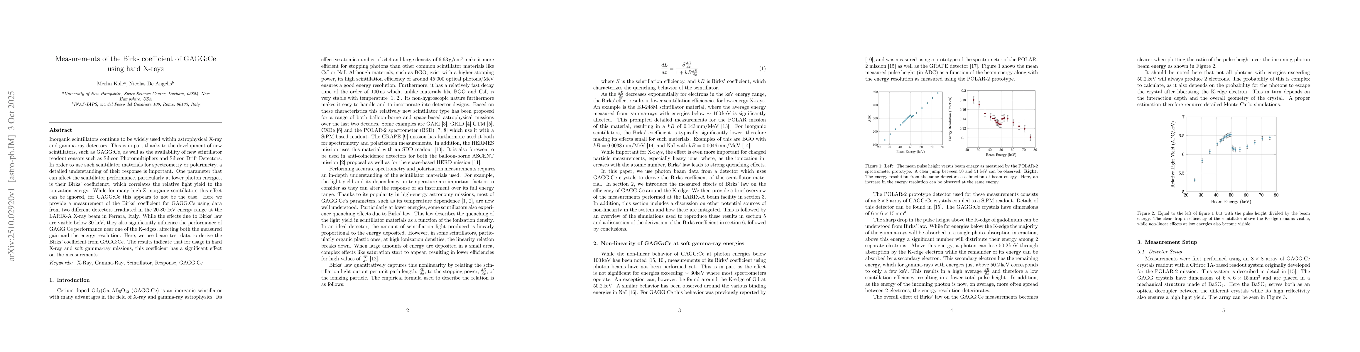 Thumbnail for Measurements of the Birks' coefficient of GAGG:Ce using hard X-rays