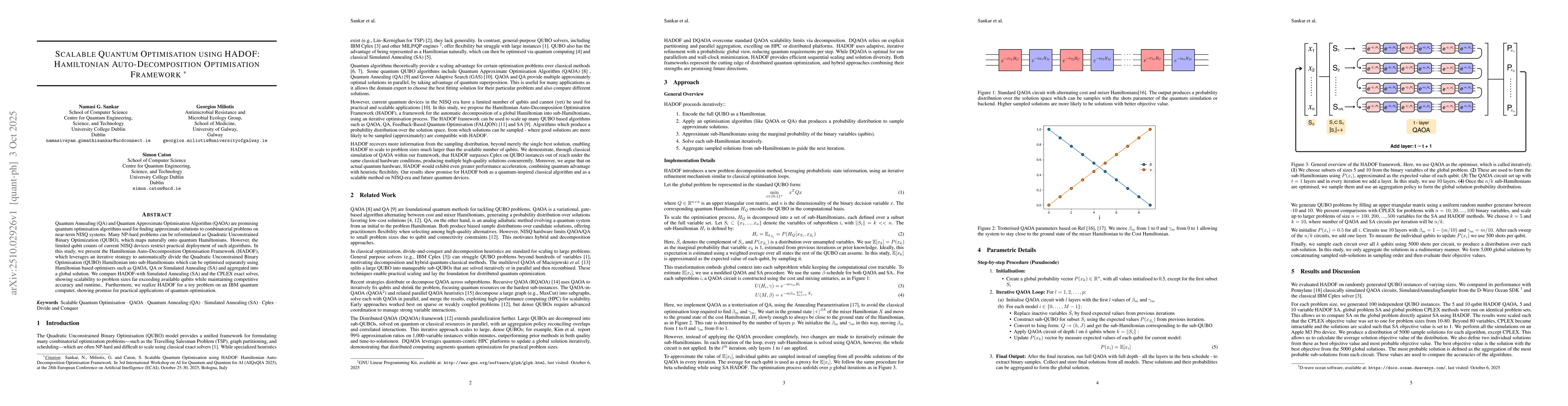 Thumbnail for Scalable Quantum Optimisation using HADOF: Hamiltonian
  Auto-Decomposition Optimisation Framework