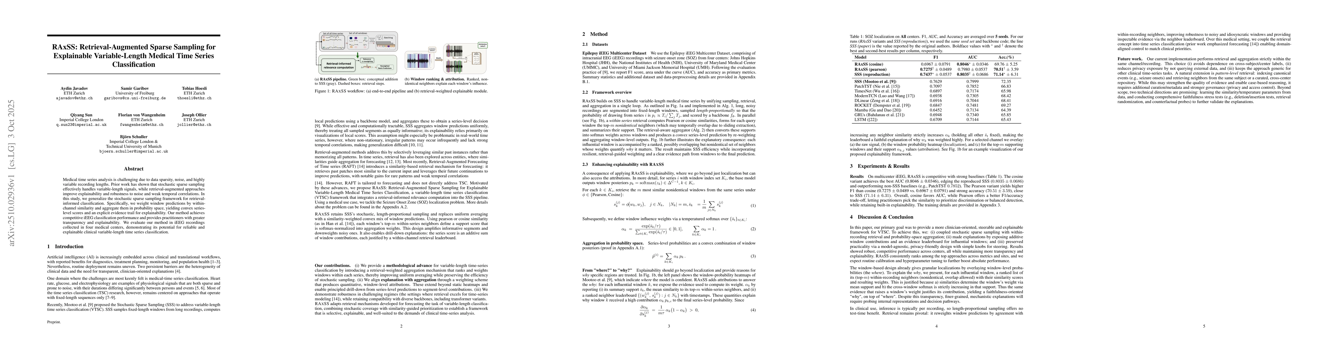 Thumbnail for RAxSS: Retrieval-Augmented Sparse Sampling for Explainable
  Variable-Length Medical Time Series Classification