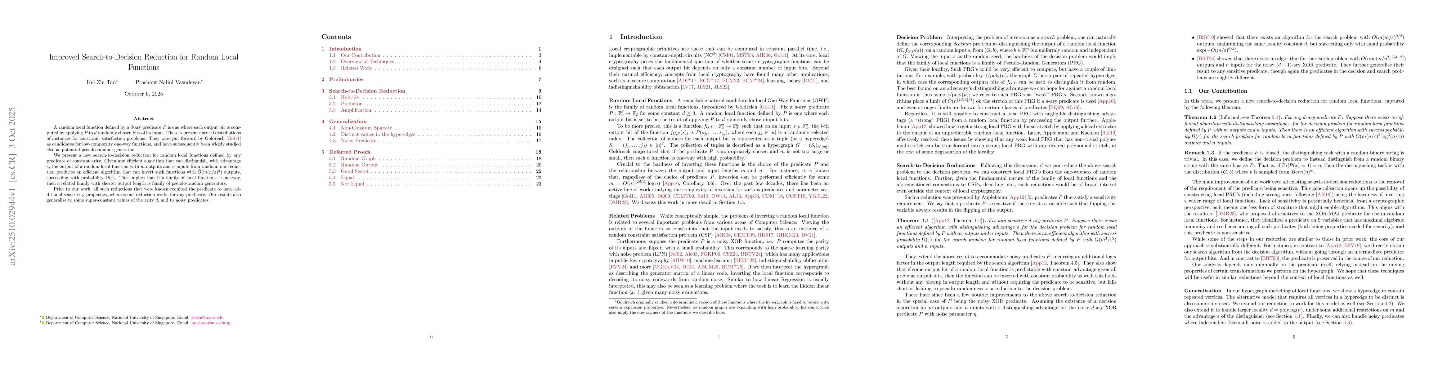 Thumbnail for Improved Search-to-Decision Reduction for Random Local Functions