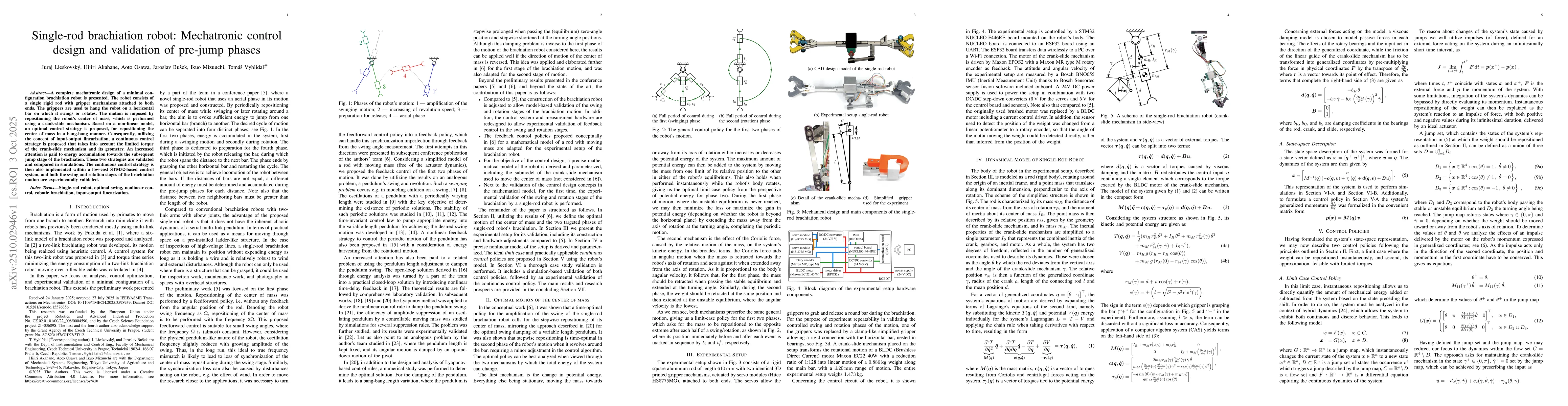 Thumbnail for Single-Rod Brachiation Robot: Mechatronic Control Design and Validation
  of Prejump Phases