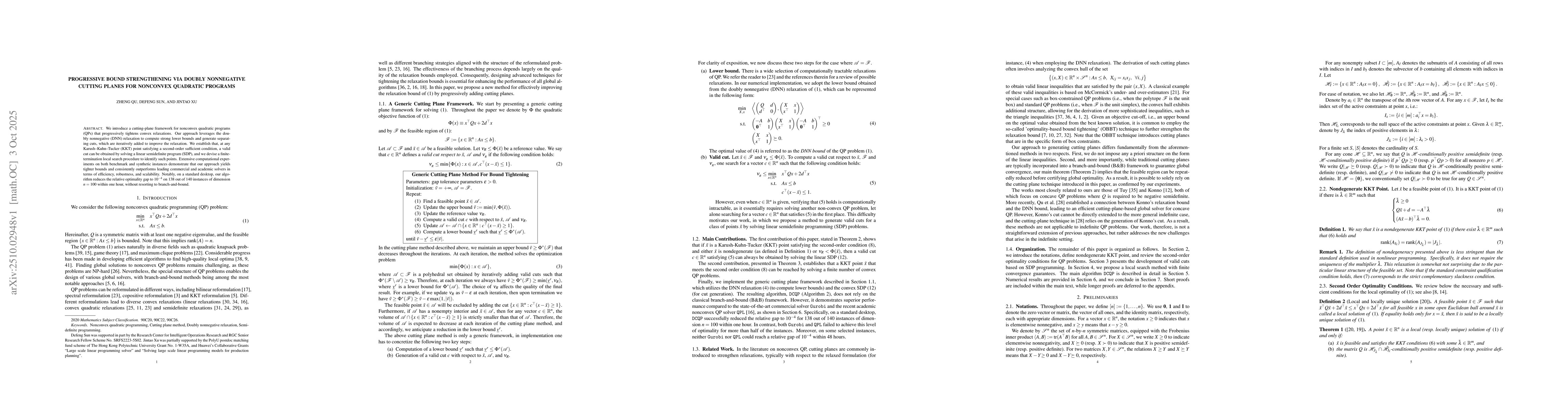 Thumbnail for Progressive Bound Strengthening via Doubly Nonnegative Cutting Planes
  for Nonconvex Quadratic Programs