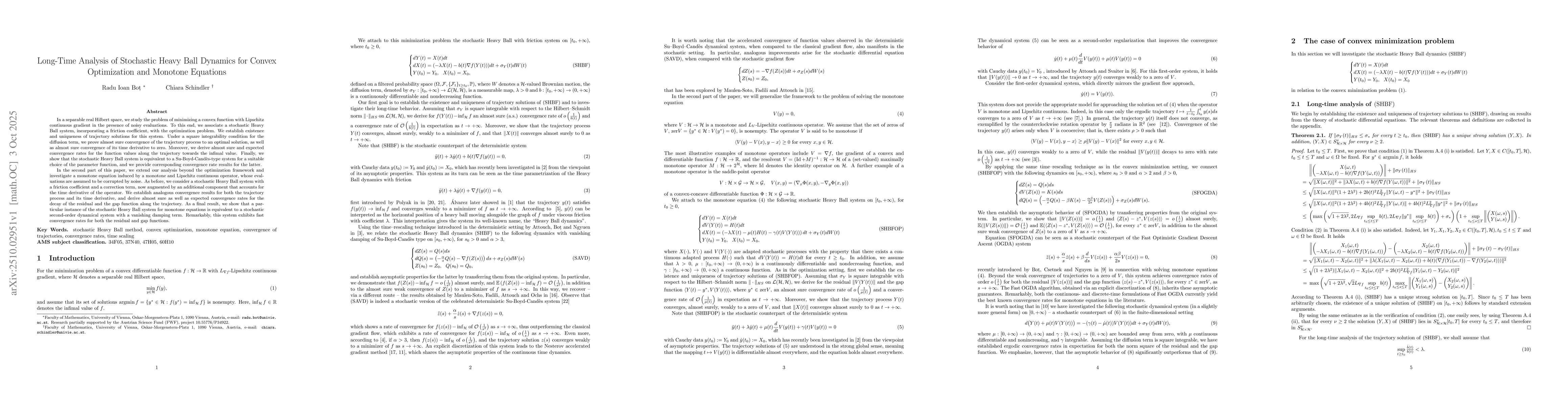 Thumbnail for Long-Time Analysis of Stochastic Heavy Ball Dynamics for Convex
  Optimization and Monotone Equations